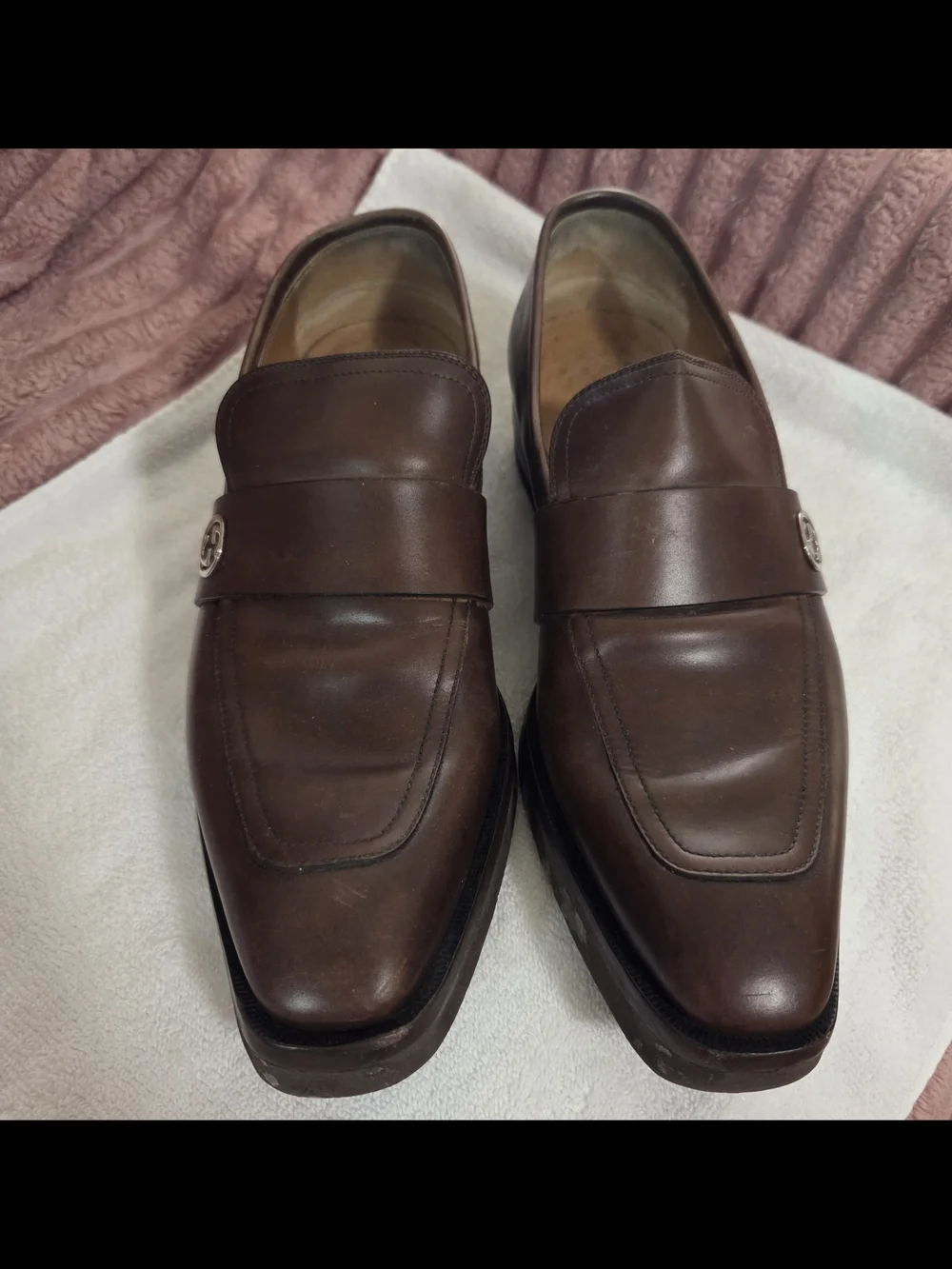 Gucci Brown Leather Penny Loafers with Signature Medallion